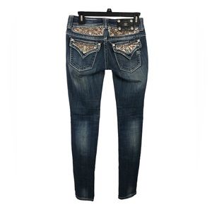 Miss Me Blue Skinny Jeans with Sequin Details